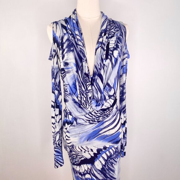 Jean Paul Gaultier - Blue Psychedelic Marble Cowl Neck Dress - Picture 4 of 16